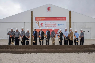 Chemours executives and local officials break ground on the new Opteon refrigerants facility located at the Chemours Corpus Christi plant in Ingleside, TX. The facility will triple capacity of Chemours low global warming potential (GWP), HFO-1234yf-based refrigerant products.