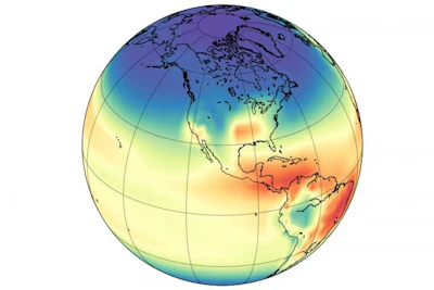 This is a model simulation of the hydroxyl radical concentration in the atmosphere. Angharad Stell, University of Bristol.