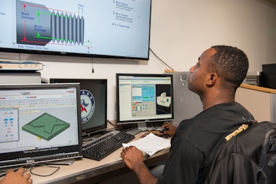 A student working on Computer Aided Design at Workshops for Warriors, the only accredited school in the nation that trains, certifies and helps place veterans, wounded warriors and transitioning service members into advanced manufacturing careers. (WFW photo)