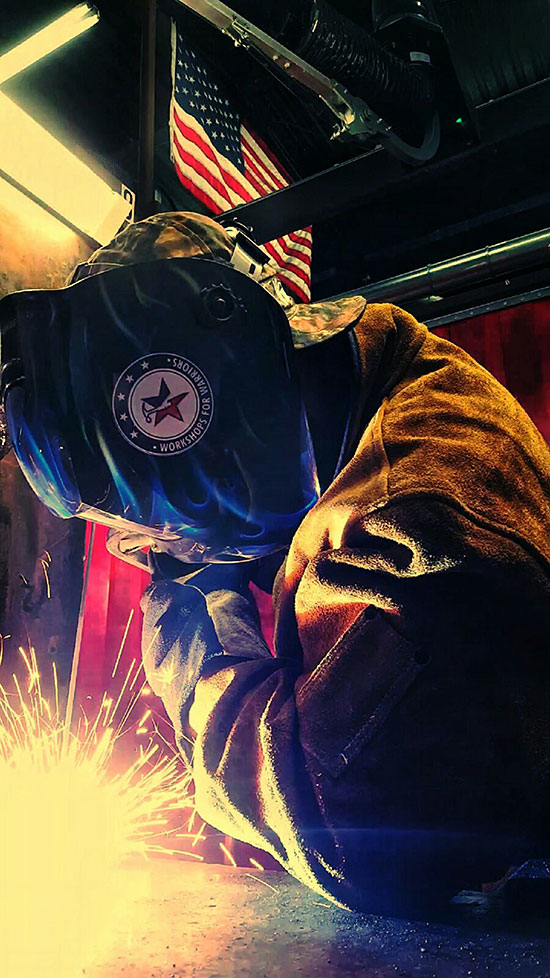 A Workshops for Warriors student performs stick welding as part of a 16-week nationally recognized welding program. (WFW photo)