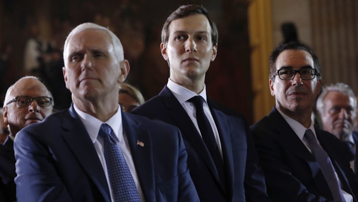 White House senior adviser Jared Kushner (center) on Capitol Hill in April (AP photo)