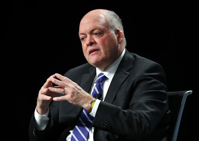 In this Monday, May 22, 2017, photo, Jim Hackett speaks after being introduced as Ford Motor Company CEO, in Dearborn, Mich. Hackett got a $1 million bonus when he took on his new role earlier in the week. (AP Photo/Paul Sancya)