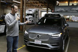 Levandowski discusses Uber's driverless car in late 2016 (AP photo)
