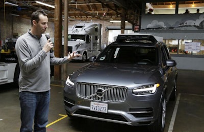 Levandowski discusses Uber's driverless car in late 2016 (AP photo)