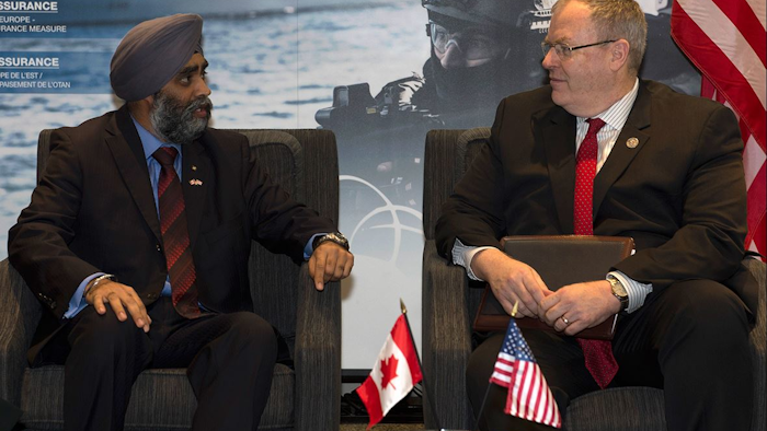 Defense Minister Harjit Sajjan (left) at a 2015 meeting (Canadian Armed Forces)