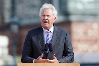 In this Monday, May 8, 2017, file photo, General Electric CEO Jeff Immelt speaks during a groundbreaking ceremony at the site of GE's new headquarters, in Boston. General Electric said Immelt is stepping down as CEO. John Flannery, president and CEO of the conglomerate's health care unit, will take over the post in August. (AP Photo/Michael Dwyer, File)