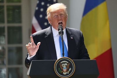 President Donald Trump speaks during a news conference with Romanian President Klaus Werner Iohannis, in the Rose Garden at the White House, Friday, June 9, 2017, in Washington. Donald Trump is trying to change the subject from scandal back to his promise to make American job creation a top priority. “We want to get back to running our great country,” Trump said Friday at a White House news conference. (AP Photo/Andrew Harnik)