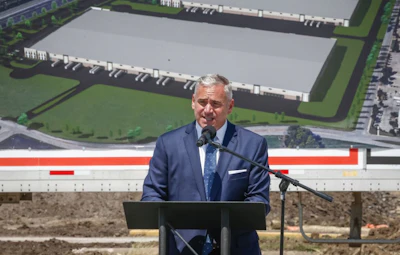 General Motors senior vice president Steve Kiefer at a press conference announcing the Arlington, Texas, supplier park (General Motors Co.)