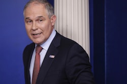 EPA Administrator Scott Pruitt looks back after speaking to the media during the daily briefing in the Brady Press Briefing Room of the White House in Washington. Records show Pruitt spent weekends in his home state during his first three months in office, frequently flying to and from Oklahoma at taxpayer’s expense. (AP Photo/Pablo Martinez Monsivais, File)