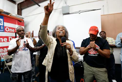 Nissan employee Betty Jones expresses her disappointment at pro-union supporters losing their bid to form a union at the Nissan vehicle assembly plant in Canton, Miss., Friday, Aug. 4, 2017. (AP Photo/Rogelio V. Solis)