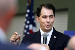 Wisconsin Gov. Scott Walker speaks about the Foxconn deal on Monday, Aug. 21, 2017, at the Chippewa Valley Technical College Energy Education Center in Eau Claire, Wis. (Marisa Wojcik/The Eau Claire Leader-Telegram via AP)