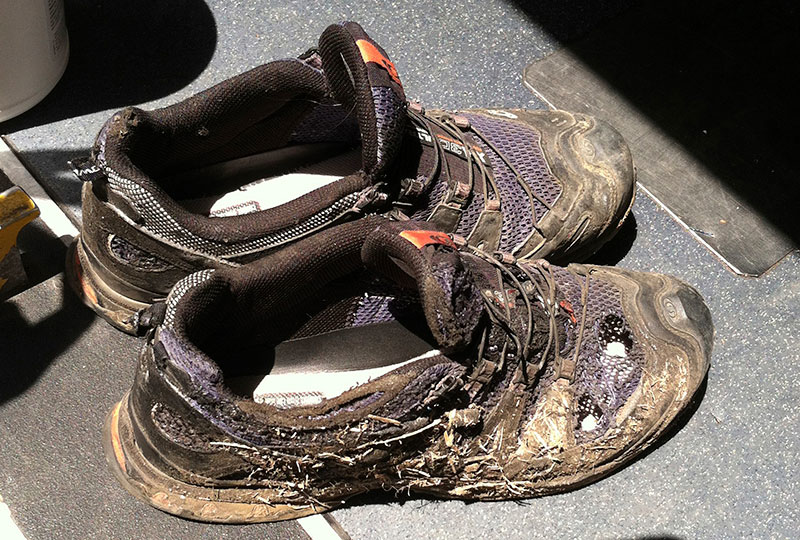 This April 29, 2014, photo provide by the Bryan, Texas, Fire Department, shows a pair of shoes belonging to one of the three workers injured after an explosion at the Bryan Texas Utilities Power Plant. The fire killed a 60-year-old worker and injured another two workers. Older people are dying on the job at a higher rate than workers overall, even as the rate of workplace fatalities decreases, according to an Associated Press analysis of federal statistics. (Bryan Fire Department via AP)