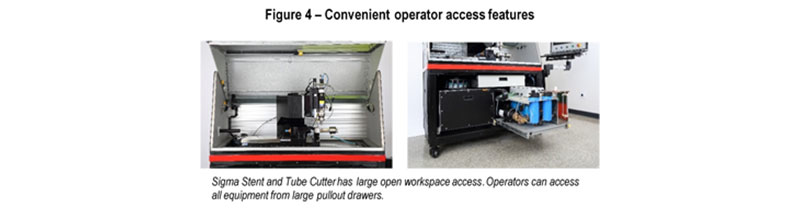 Figure 4 shows examples of convenient machine access, including equipment placed on pull out drawers that makes changing water filters very straightforward, along with any other necessary service items.