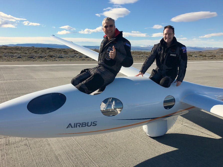 Chief pilot Jim Payne and co-pilot Morgan Sandercock emerge from Perlan 2. (Image credit: Perlan Project)