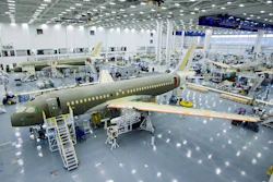 Bombardier's CS100 assembly line is seen at the company's plant in Mirabel, Quebec, Canada. (Ryan Remiorz/The Canadian Press via AP)