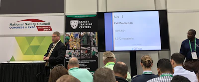 OSHA's Patrick Kapust unveils the organization's No. 1 violation of 2017 - Fall Protection. (IMPO photo)