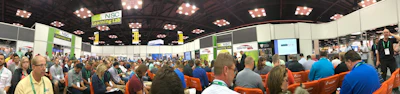 A look across NSC's learning lab on the expo floor Tuesday morning, where a packed crowd awaited OSHA's list of the Top 10 Violations of 2017. (IMPO photo)