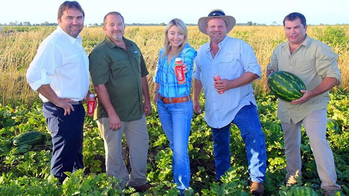 Frey Farms, commercial grower and shipper of fresh produce throughout the Midwest and Southeast, announced the opening of a cold-pressed processing center on one of their farms located in Poseyville, Indiana. Frey Farms family: John Frey, Harley Frey, Sarah Frey, Ted Frey, and Leonard Frey.