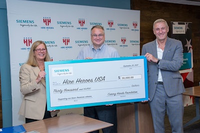 Anne Cooney, President, Process Industries and Drives (left); Harry Volande, Vice President, Process Industries and Drives. (middle); Retired Col. Christopher Plamp, CEO of Hire Heroes (right) (Photo: Business Wire)