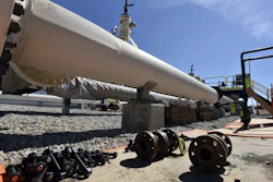 Fresh nuts, bolts and fittings are ready to be added to the east leg of the pipeline near St. Ignace, Mich., as Canadian oil transport company Enbridge prepares to test the east and west sides of the Line 5 pipeline under the Straits of Mackinac. (Dale G Young/The Detroit News via AP)