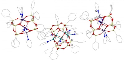 The structure of pentanuclear prismatic metallasilsesquioxanes (copper and cobalt-containing). (Image credit: Alexey Bilyachenko)