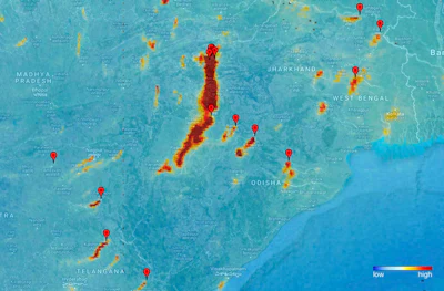Image released by European Space Agency ESA on Friday, Dec. 1, 2017 shows pollution from power plants in India taken by Copernicus Sentinel-5P on Nov. 10, 2017. Sentinel-5P is the first Copernicus mission dedicated to monitoring our atmosphere. (KNMI/ESA via AP)