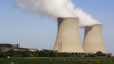 This Sept. 1, 2017, frame grab taken from video provided by the Better Government Association shows Exelon's Byron Generating Station in Ogle County, Ill. A former Nuclear Regulatory Commission engineer warns Byron is one of many nuclear power plants across the nation at risk of serious problems because of faulty internal valve systems needed to relieve water pressure in an emergency. (Madison Hopkins/Better Government Association via AP) 1 of 2