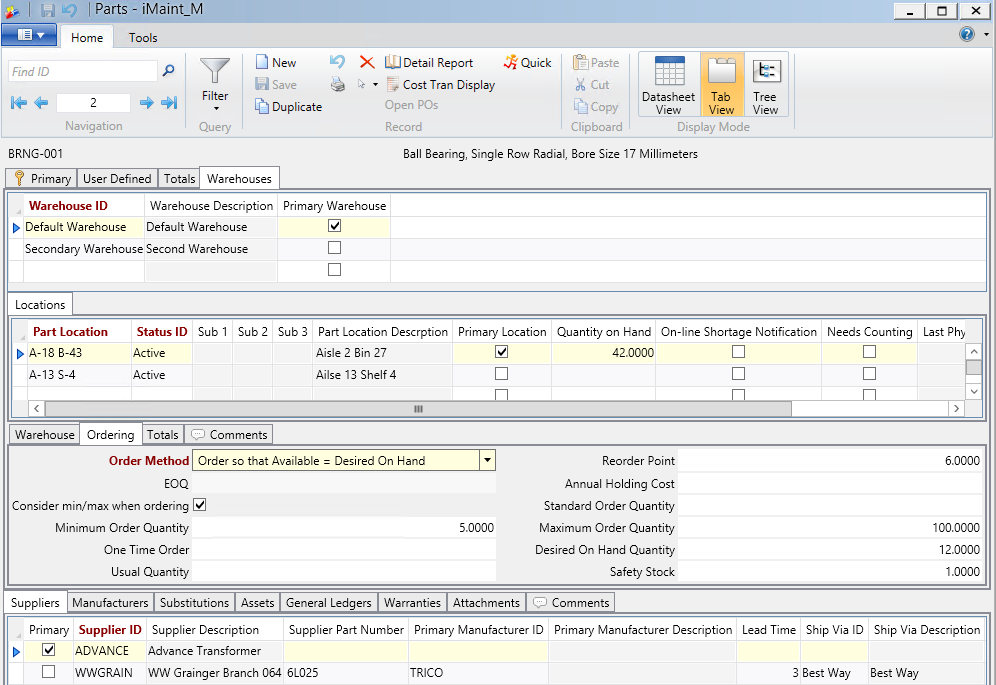 A part form displaying example reordering options. Image credit: DPSI.
