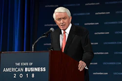 In this Jan. 10, 2018, file photo, U.S. Chamber of Commerce President and Chief Executive Officer Thomas Donohue delivers his annual 'State of American Business' address at the Chamber of Commerce in Washington. Image credit: AP Photo/Susan Walsh, File