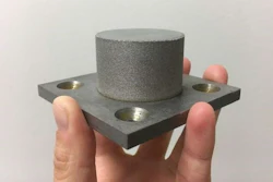 The cylinder shown here is an amorphous iron alloy, or metallic glass, made using an additive manufacturing technique. Image credit: Zaynab Mahbooba