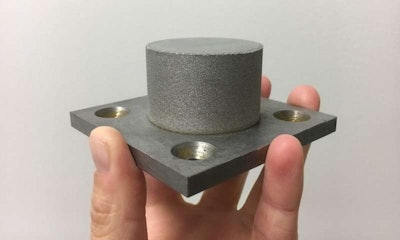 The cylinder shown here is an amorphous iron alloy, or metallic glass, made using an additive manufacturing technique. Image credit: Zaynab Mahbooba