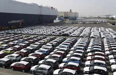 In this March 26, 2018, photo, Hyundai Motor's vehicles are seen at the company's export yard in Ulsan, South Korea. Image credit: Kim Yong-tae/Yonhap via AP