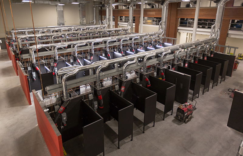 The welding school facility has 166 welding and cutting booths. (Lincoln Electric photo)