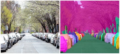 This undated combo of images provided by CrowdFlower shows before and after renderings from CrowdFlower’s Human-in-the-Loop technology, which provides sophisticated tools that enable a person to label and structure every part of a normal photo and convert it into structured 'training data” that an AI system can understand and interpret. (CrowdFlower via AP)