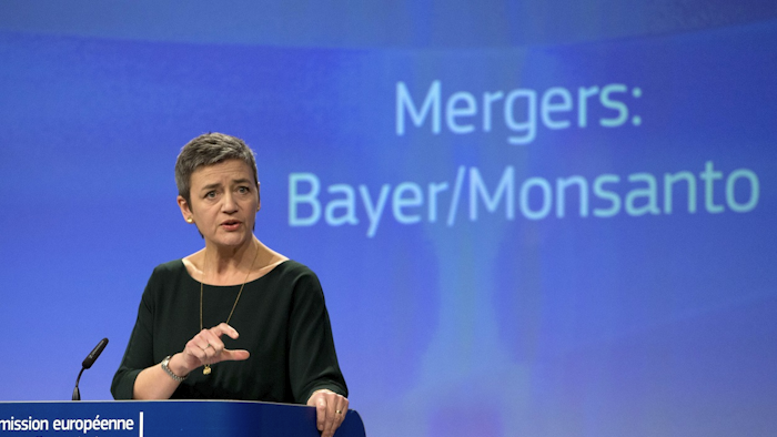 European Commissioner for Competition Margrethe Vestager speaks during a media conference at EU headquarters in Brussels, Wednesday, March 21, 2018. Image credit: AP Photo/Virginia Mayo