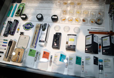 Products sit in a case inside Ground Swell cannabis dispensary in east Denver. America's marijuana supporters have a lot to celebrate on this 420 holiday: Thirty states have legalized some form of medical marijuana, according to a national advocacy group. Nine of those states and Washington, D.C., also have broad legalization where adults 21 and older can use pot for any reason. Michigan could become the 10th state with its ballot initiative this year. Yet cannabis remains illegal under federal law, and it still has many opponents. (AP Photo/David Zalubowski)
