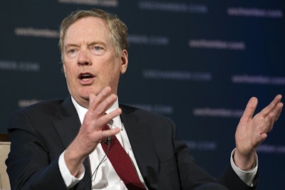 U.S. Trade Representative Robert Lighthizer speaks at the 9th China Business Conference at the U.S. Chamber of Commerce in Washington, Tuesday, May 1, 2018. Image credit: AP Photo/Cliff Owen