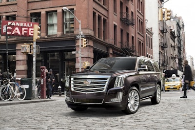 This undated photo provided by General Motors shows a 2017 Cadillac Escalade, one of the cars available through Book by Cadillac, the automaker's subscription service. Image credit: General Motors via AP