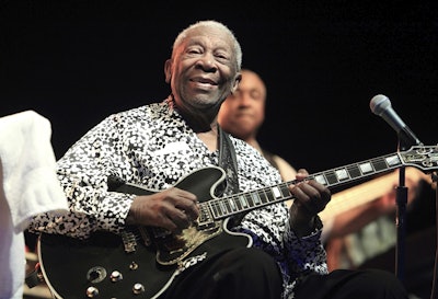 In this Aug. 8, 2013, file photo, Blues music legend B.B. King performs on Frampton's Guitar Circus 2013 Tour at Pier Six Pavilion, in Baltimore. Image credit: Photo by Owen Sweeney/Invision/AP, File