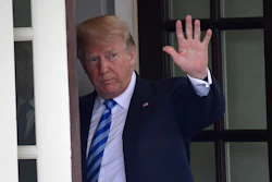 President Donald Trump waves to Uzbek President Shavkat Mirziyoyev as he leaves following a visit to the White House in Washington, Wednesday, May 16, 2018. Image credit: AP Photo/Susan Walsh