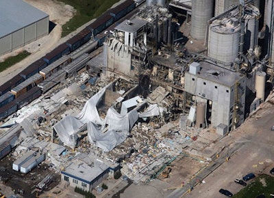 In this June 1, 2017 file photo, part of the Didion Milling Plant in Cambria, Wis., lies in ruins following an explosion. Federal safety inspectors say an air filter blew off a corn grinding device shortly before a deadly explosion demolished the southern Wisconsin corn mill last summer. Officials with the U.S. Chemical Safety and Hazard Investigation Board held a news conference Monday, April 30, 2018, to discuss preliminary findings from their investigation into the blast at Didion Milling Plant in Cambria on May 31. Five workers were killed and 14 were injured.(John Hart/Wisconsin State Journal via AP, File)