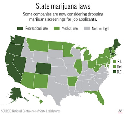 Map shows states where marijuana use is legal for recreational use and medical use.