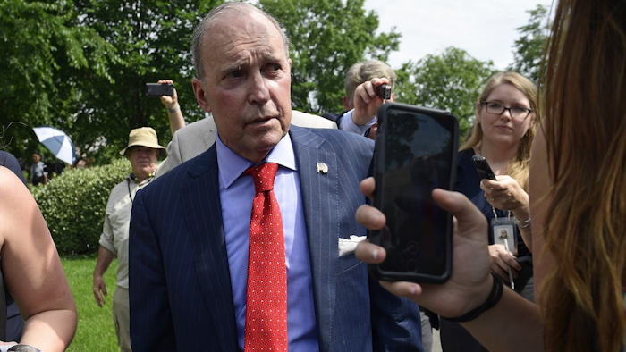 Senior White House economic adviser Larry Kudlow speaks to reporters at the White House in Washington, Friday, June 1, 2018. Image credit: AP Photo/Susan Walsh