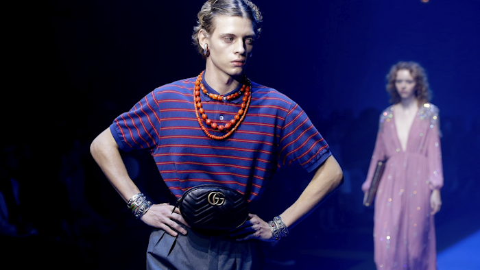A model wears a creation part of Gucci's women Fall/Winter 2018/19 fashion collection, presented in Milan, Italy, Wednesday, Sept. 20, 2017. Image credit: AP Photo/Luca Bruno