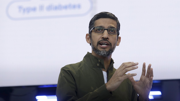 In this May 8, 2018, file photo, Google CEO Sundar Pichai speaks at the Google I/O conference in Mountain View, Calif. Image credit: AP Photo/Jeff Chiu, File