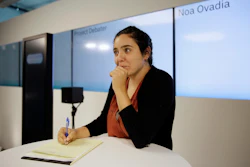 Noa Ovadia prepares for her debate against the IBM Project Debater Monday, June 18, 2018, in San Francisco. Image credit: AP Photo/Eric Risberg