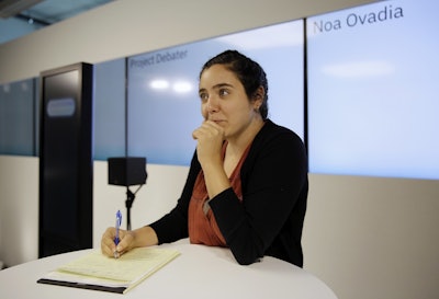 Noa Ovadia prepares for her debate against the IBM Project Debater Monday, June 18, 2018, in San Francisco. Image credit: AP Photo/Eric Risberg