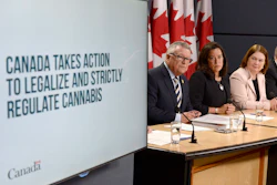 In this April 13, 2017 file photo, Minister of Public Safety and Emergency Preparedness Ralph Goodale, left to right, Justice Minister and Attorney General of Canada Jody Wilson-Raybould, and Health Minister Jane Philpott announce changes regarding the legalization of marijuana during a news conference in Ottawa, Canada. Image credit: Adrian Wyld/The Canadian Press via AP, File