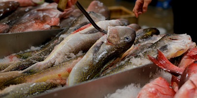 A fishmonger pulls tilefish for a buyer at the New Fulton Fish Market in New York on Monday, Jan. 8, 2018. The U.S. seafood industry is worth $17 billion a year, more than 90 percent of which is made up of imports. (AP Photo/Julie Jacobson)