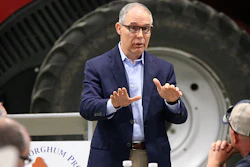 Environmental Protection Agency Administrator Scott Pruitt addresses farmers during a forum at a farm near Reliance, S.D. Farmers and ethanol producers gave Pruitt a rough reception in South Dakota, accusing him of undermining the industry that's a key part of the state's economy. (Ellen Bardash/The Daily Republic via AP)